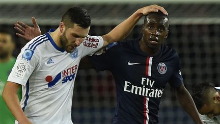 Andre-Pierre Gignac (gauche) et Blaise Matuidi, le 9 novembre 2014 au Parc des Princes.&nbsp; (FRANCK FIFE / AFP)