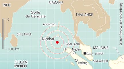 L'onde de choc du séisme au large des îles indiennes Nicobar (Indonésie) (AFP)