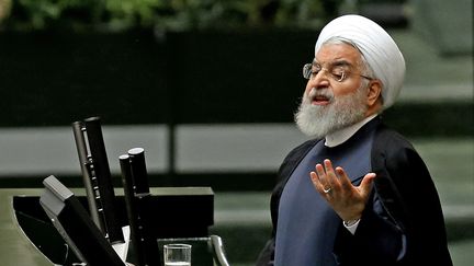 Le président iranien Hassan Rohani devant le Parlement de Téhéran (Iran), le 3 septembre 2019.&nbsp; (ATTA KENARE / AFP)