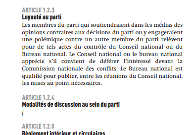 Les opinions dissidentes sont contrôlées par les statuts du PS.&nbsp; (CAPTURE ECRAN STATUT)