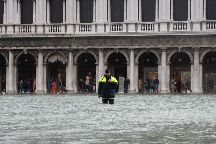 La ville de Venise (Italie) sous les eaux, le 29 octobre 2018. (GIACOMO COSUA / NURPHOTO / AFP)