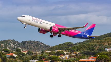 Un Airbus de la compagnie aérienne hongroise Wizzair, en mars 2024, en Grèce. (imageBROKER/Markus Mainka / MAXPPP)