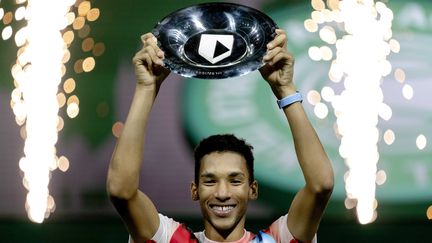 Félix Auger-Aliassime lors de sa victoire à l'ATP 500 de Rotterdam contre Stefanos Tsitsipas, le 13 février. (SANDER KONING / ANP)