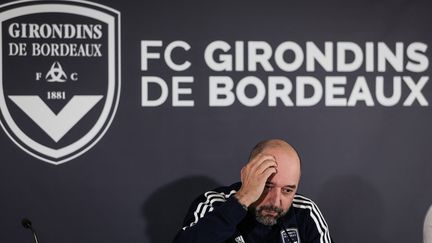 Le président des Girondins de Bordeaux, Gérard Lopez, lors d'une conférence de presse le 7 juillet 2022. (THIBAUD MORITZ / AFP)