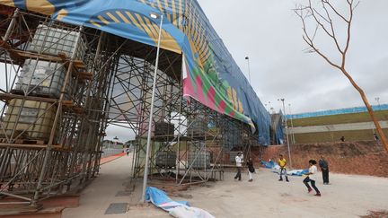 Les abords de l'Arena Corinthians, le 11 juin 2014 &agrave; Sao Paulo (Br&eacute;sil). (JF DIORIO / ESTADAO CONTEUDO / AFP)