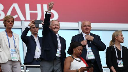 Jean-Michel Aulas, le président de Lyon, dans la Kazan Arena (Russie), lors du 8e de finale entre la France et l'Argentine, le 30 juin 2018. (ROMAN KRUCHININ / AFP)