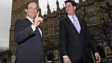 François Hollande et le chef du Labour Ed Miliband à Londres (29 février 2012) (AFP)