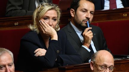 La président du Rassemblement national (RN), Marine Le Pen, et le député RN du Nord, Sébastien Chenu, le 6 novembre 2018 à l'Assemblée nationale. (LIONEL BONAVENTURE / AFP)