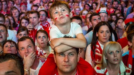 Des supporters polonais lors du match de l'Euro opposant leur &eacute;quipe &agrave; la R&eacute;publique tch&egrave;que &agrave; Varsovie (Pologne), le 16 juin 2012. (WOJTEK RADWANSKI / AFP)