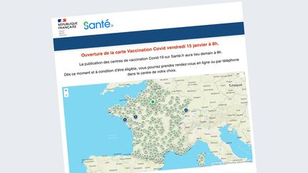 La publication des centres de vaccination Covid-19 sur Santé.fr ainsi que la possibilité&nbsp;de prendre rendez-vous en ligne ont été reportés à vendredi 15 janvier, après des problèmes informatiques jeudi. (CAPTURE D'ECRAN SANTE.FR)