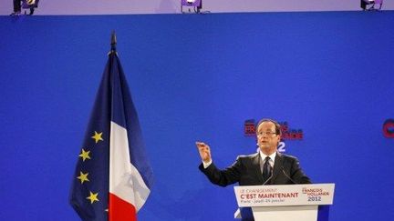 François Hollande présente son programme, à la maison des Métallos (Paris), le 26 janvier 2012. (AFP - Patrick Kovarik)