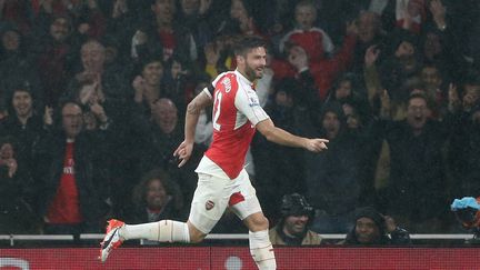 Olivier Giroud, l'attaquant d'Arsenal, buteur face à Everton. (JUSTIN TALLIS / AFP)