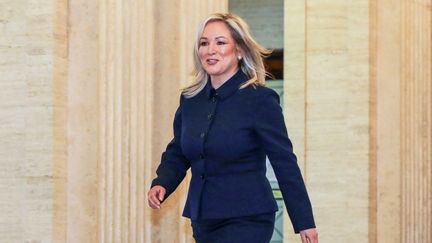 Northern Irish Sinn Fein leader Michelle O'Neill on February 3, 2024 in Stormont, Northern Ireland (United Kingdom).  (PAUL FAITH / AFP)