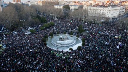 Le square Neptune, &agrave; Madrid, envahi par des dizaines de milliers de manifestants espagnols le 23 f&eacute;vrier 2013. (BORJA SANCHEZ-TRILLO / AFP)