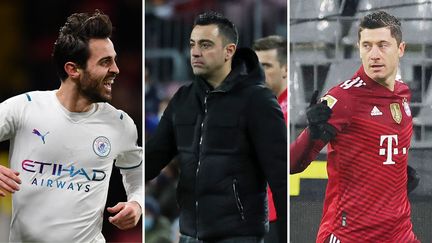 Xavi, Bernardo Silva et Robert Lewandowski ont connu des fortunes diverses ce week-end. (AFP)