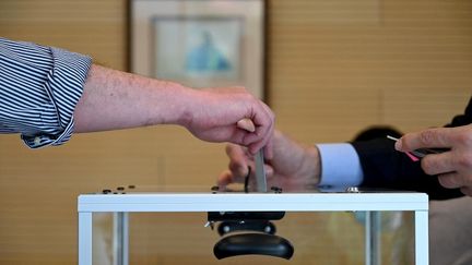 Une personne vote à l'ambassade de Pékin (Chine), le 10 avril 2022. (NOEL CELIS / AFP)