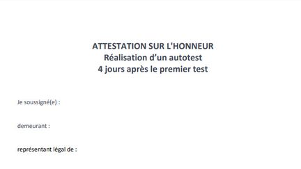 Capture d'écran du modèle d'attestation sur l'honneur à J+4 proposé par franceinfo. (FRANCEINFO)