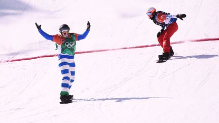 L'arrivée du snowboard cross féminin à PyeongChang (MARTIN BUREAU / AFP)