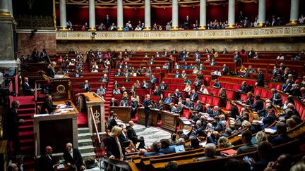 L'Assemblée nationale, à Paris, ici photographiée en séance le 11 octobre 2022. (XOSE BOUZAS / HANS LUCAS / AFP)