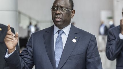 The President of Senegal, Macky Sall, at the headquarters of the African Union in Addis Ababa, Ethiopia, February 19, 2023. (AMANUEL SILESHI / AFP)