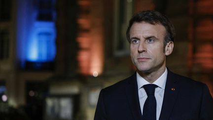 Emmanuel Macron, à Tourcoing, le 2 février 2022. (LUDOVIC MARIN / AFP)