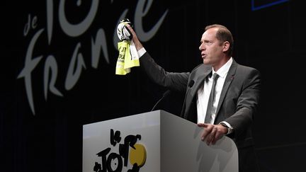 Christian Prudhomme, le directeur du Tour de France, lors de la présentation du parocurs 2018 le 17 octobre 2017 à Paris.&nbsp; (PHILIPPE LOPEZ / AFP)