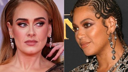 La chanteuse britannique Adèle (à gauche)&nbsp;et la star américaine Beyonce (à droite) sont les favorites des Grammy Awards 2023.&nbsp; (NIKLAS HALLE'N / AFP)