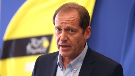 Le directeur du Tour de France,&nbsp;Christian Prudhomme,&nbsp;lors d'une conférence de presse le 19 août 2020, à Nice. (VALERY HACHE / AFP)