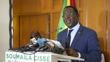 L'opposant malien Soumaïla Cissé durant une conférence de presse à Bamako, la capitale malienne, le 17 août 2018. (MICHELE CATTANI / AFP)