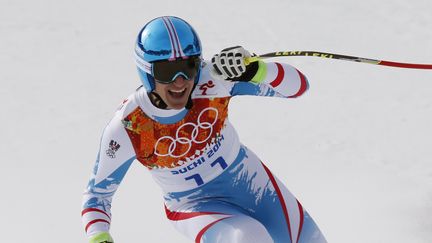 L'Autrichien Matthias Mayer a &eacute;t&eacute; sacr&eacute; champion olympique de descente le 9 f&eacute;vrier 2014, lors de l'&eacute;preuve reine du ski alpin masculin aux JO de Sotchi (Russie). (MIKE SEGAR / REUTERS)