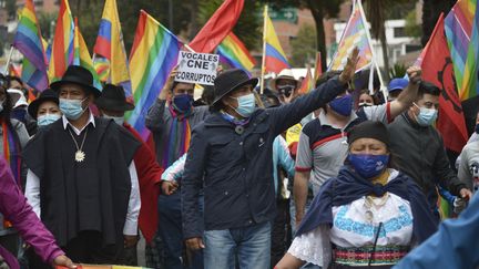 Le candidat Yaku Perez lors d'un rassemblement à Quito (11 février 2021). (RODRIGO BUENDIA / AFP)