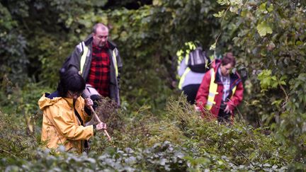 Un groupe de volontaires participent à la battue citoyenne dans les bois de Pont-de-Beauvoisin (Isère), le 2 septembre 2017. (PHILIPPE DESMAZES / AFP)