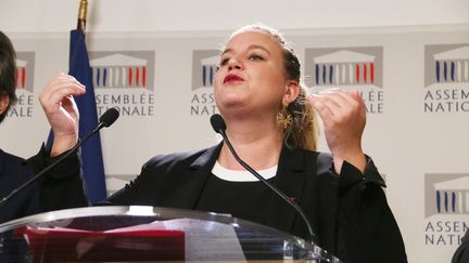 La cheffe de file des députés Insoumis à l'Assemblée nationale, Mathilde Panot, le 26 novembre 2024, à Paris. (QUENTIN DE GROEVE / HANS LUCAS / AFP)