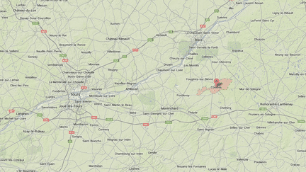 L'incident s'est d&eacute;roul&eacute; jeudi 13 f&eacute;vrier 2014 sur la commune de Contres (Loir-et-Cher).&nbsp; ( GOOGLE MAPS / FRANCETV INFO )