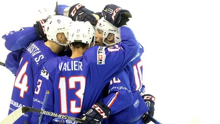 L'équipe de France de hockey sur glace, ici en match amical contre la Suisse en avril dernier, compte bien se maintenir parmi l'élite lors du Mondial-2017 à Paris-Bercy.&nbsp; (MAXPPP)