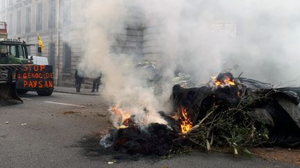 Une vingtaine de tracteurs sont dans les rues de Limoges pour exprimer le désarroi des agriculteurs. (FRANÇOISE RAVANNE / RADIO FRANCE)