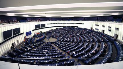 L'hémicycle du Parlement européen, à Strasbourg (Bas-Rhin), le 6 juin 2022. (DURSUN AYDEMIR / ANADOLU AGENCY / AFP)