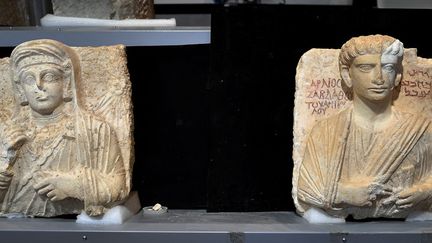 Les deux sculptures de Palmyre pendant leur séjour à Rome pour restauration, à l'Institut supérieur de Restauration et Conservation (16 février 2017)
 (Alberto Pizzoli / AFP)