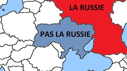 La d&eacute;l&eacute;gation canadienne &agrave; l'Otan a publi&eacute;, mercredi 27 ao&ucirc;t 2014, sur Twitter, une carte indiquant deux zones : "La Russie" et "Pas la Russie", &agrave; destination des soldats russes qui s"'&eacute;gareraient" du mauvais c&ocirc;t&eacute; de la fronti&egrave;re. (CANADAOTAN)