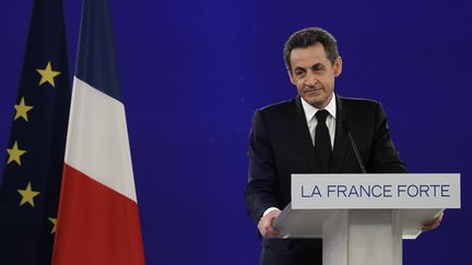 Nicolas Sarkozy tient un meeting de campagne &agrave; Villepinte (Seine-Saint-Denis), le 11 mars 2012. (THOMAS COEX / AFP )