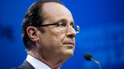 François Hollande lors d'un hommage aux soldats tués en Afghanistan (20 janvier 2012) (FRED DUFOUR / AFP)