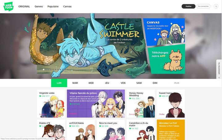 Capture d'écran de la homepage du site Webtoon Line, 18 janvier 2021 (Webtoon Line)