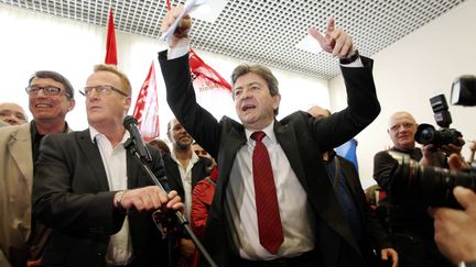 Jean-Luc M&eacute;lenchon lors de l'officialisation de sa candidature, le 12 mais 2012, &agrave; H&eacute;nin-Beaumont (Pas-de-Calais). (H DE OLIVEIRA / MAXPPP)