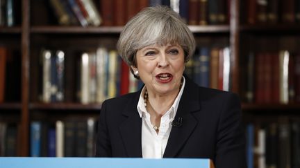 La Première ministre britannique, Theresa May, lors d'un discours à Londres, le 5 juin 2017. (ODD ANDERSEN / AFP)