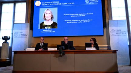 The jury announces that the Nobel Prize in Economics will be awarded to the American Claudia Goldin, on October 9, 2023, in Stockholm (Sweden).  (JONATHAN NACKSTRAND / AFP)