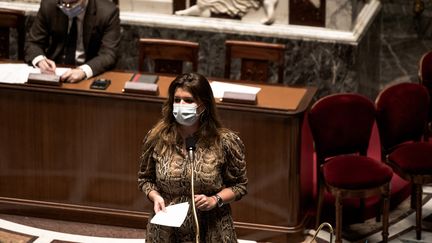 Marlène Schiappa,&nbsp;ministre déléguée à la Citoyenneté, à l'Assemblée nationale le 2 février 2021. (ARTHUR NICHOLAS ORCHARD / HANS LUCAS)