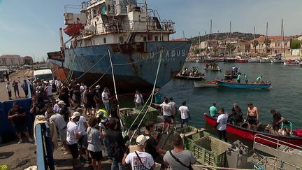 Des bénévoles sont sur le port pour récupérer et trier les déchets. (France 3 Montpellier)