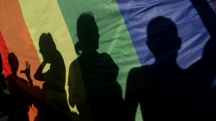 Le drapeau arc-en-ciel lors du défilé des LGBT à Barcelone le 8 juillet 2017. (PAU BARRENA / AFP)