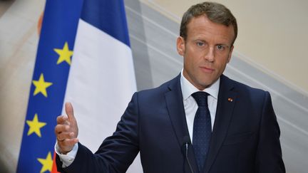 Le président de la République, Emmanuel Macron, le 20 septembre 2018 à Salzbourg (Autriche).&nbsp; (ALEXEY VITVITSKY / SPUTNIK / AFP)