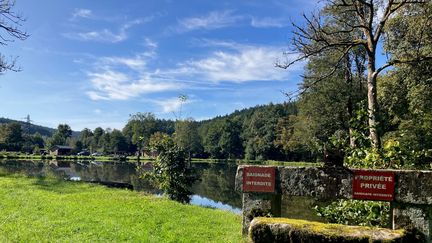 L'étang du Breux à la sortie de la commune de Saint-Blaise-la-Roche où vont se concentrer les recherches de Lina, 15 ans, disparue depuis samedi 23 septembre 2023 dans le Bas-Rhin. (WILLY MOREAU / RADIO FRANCE)